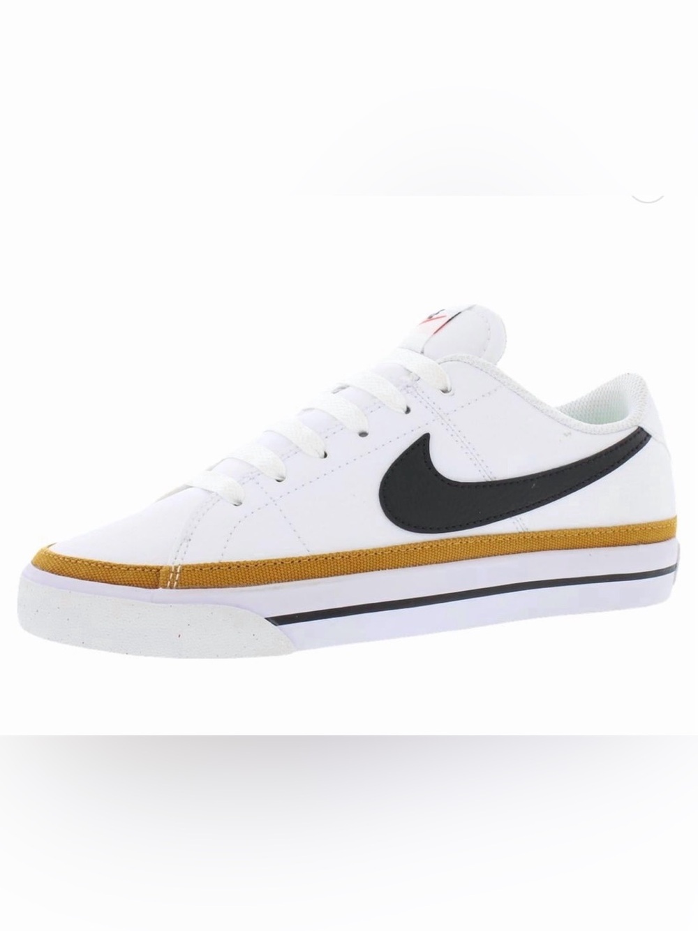 Nike Women’s Court Legacy | White Sneakers with Black Swoosh and Gold Trim